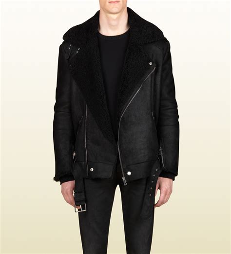 gucci blue shearling jacket|gucci shearling coat men's.